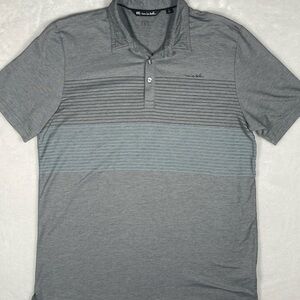 Travis Mathew Gray Polo w/ Horizontal Stripe Panel for golf, athleisure, casual